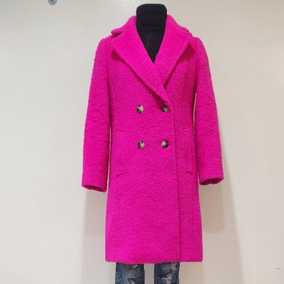 💥UBER GORGE!💥Tailored Double-Breasted Brushed Wool Blend Coat in Fuchsia Pink - Picture 5 of 15